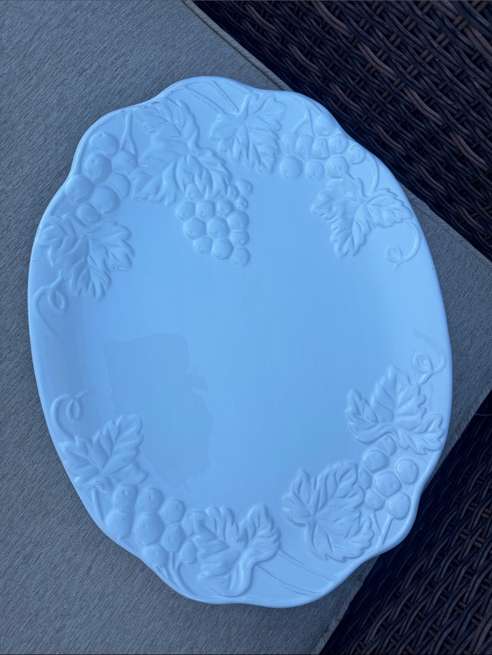 Century Large White Embossed Grape Ceramic Serving Platter